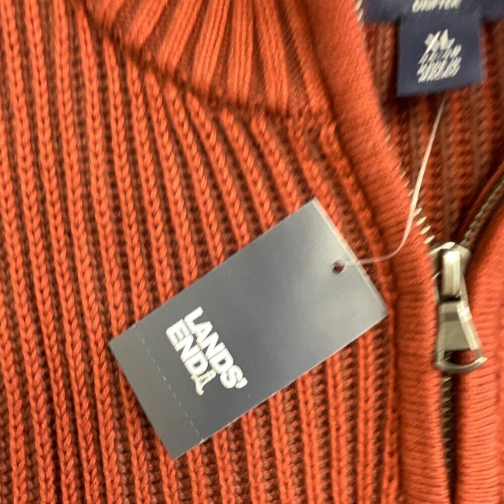 NEW Lands’ End Men’s XL Ribbed Knit Sweater Mock neck Red Rust 100% Cotton - Picture 8 of 9